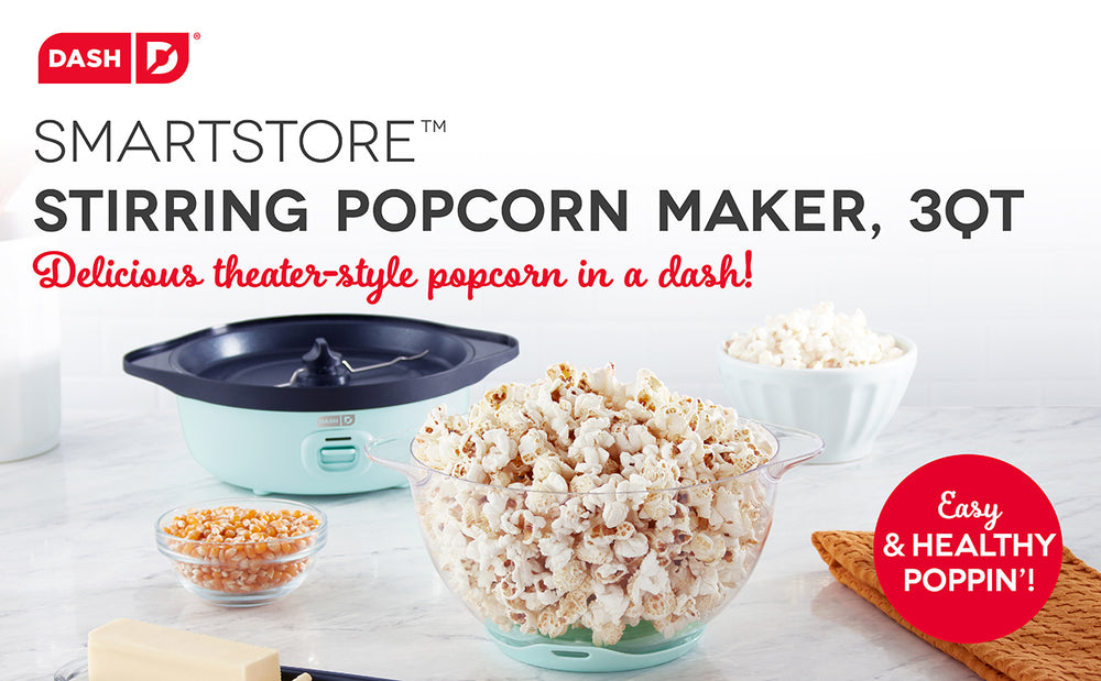 DASH SmartStore™ Deluxe Stirring Popcorn Maker, Hot Oil Electric Popcorn  Machine with Large Lid for Serving Bowl and Convenient Storage, 24 Cups –