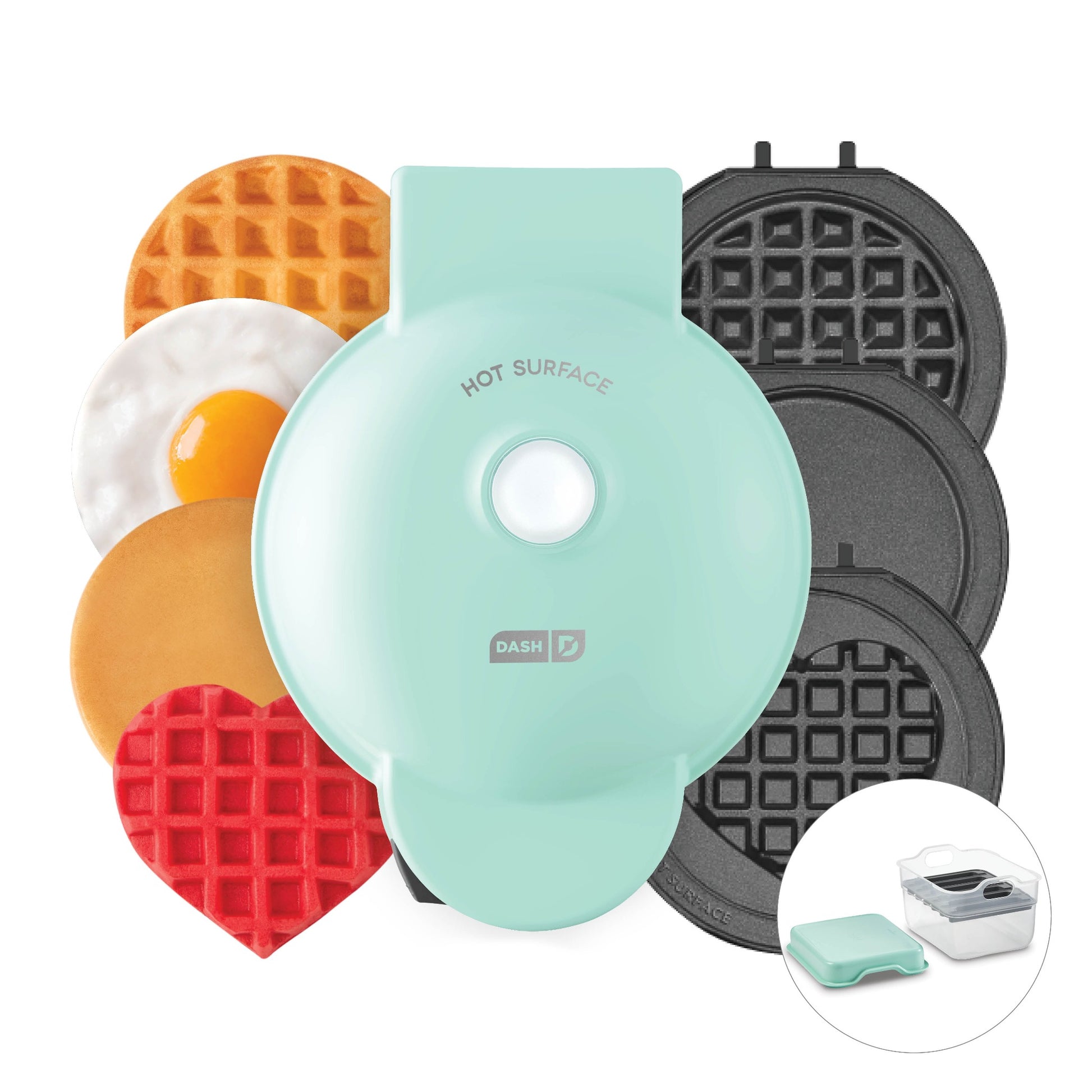 MultiMaker™ Mini System with Removable Plates: Waffle & Griddle mini makers Dash Aqua Maker + 5 Plates + Storage Case  