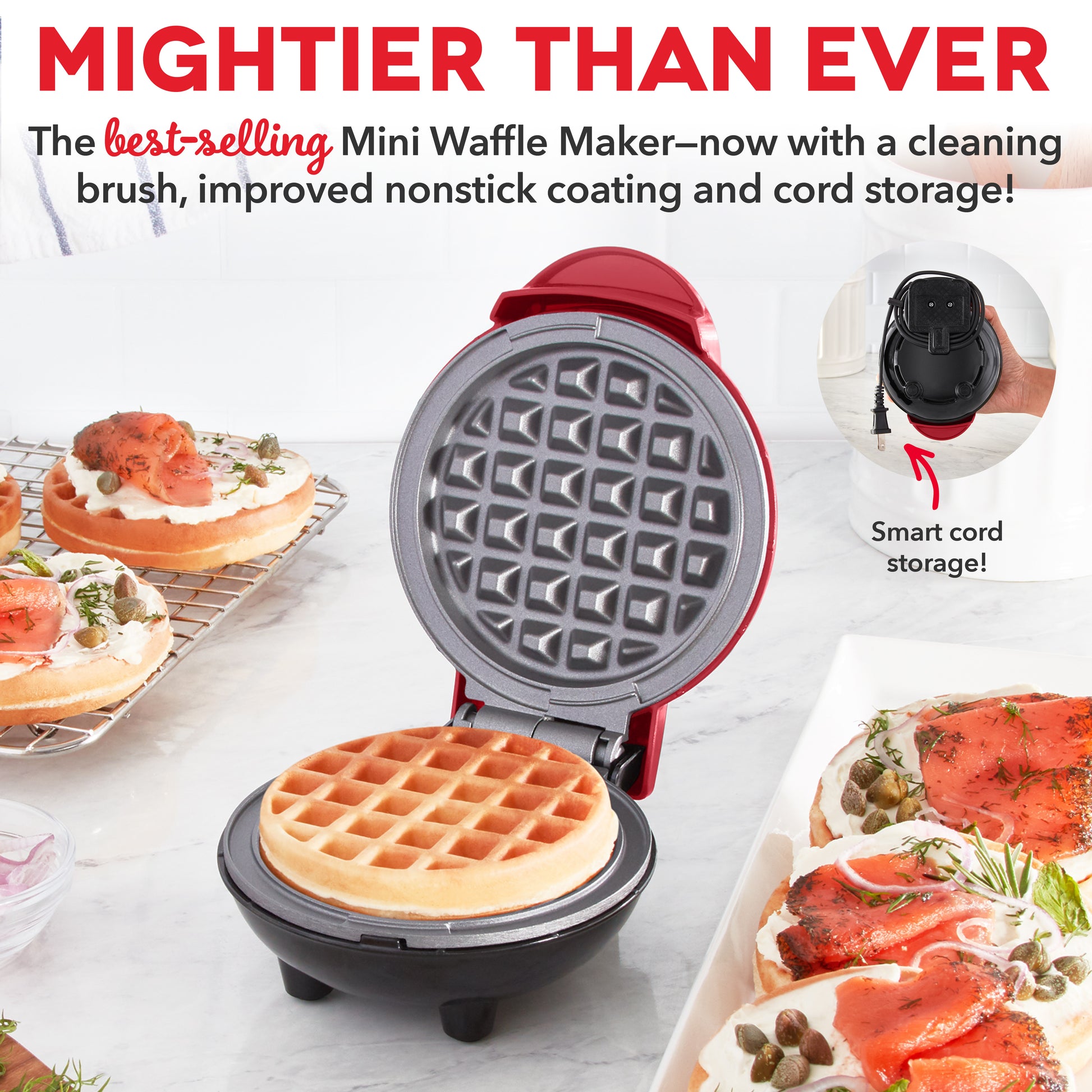Dash Red Mini Nonstick Waffle Maker