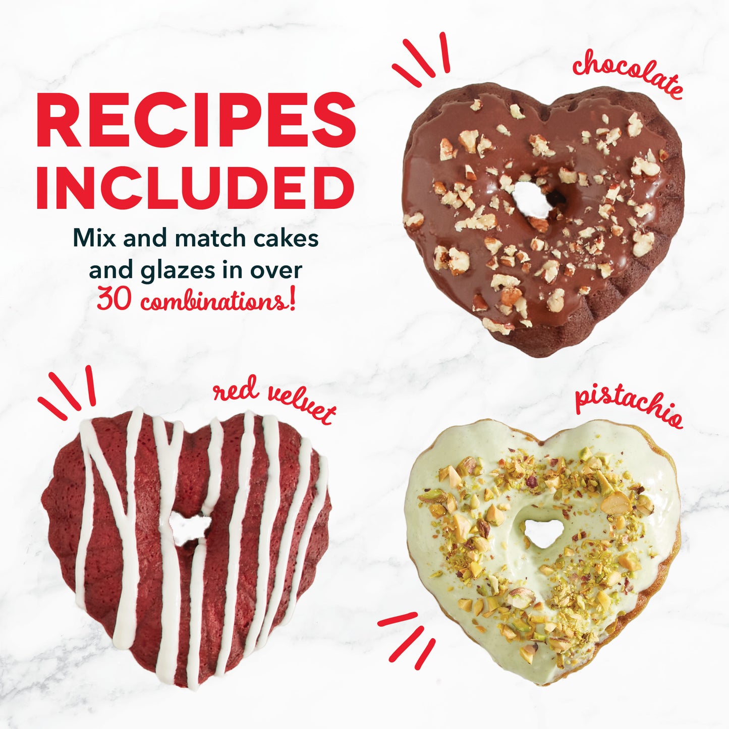 NEW Dash Heart Treat Maker Set of 2, Mini Heart Bundt Cake Maker & Mini  Heart Waffle Maker, Heart Print