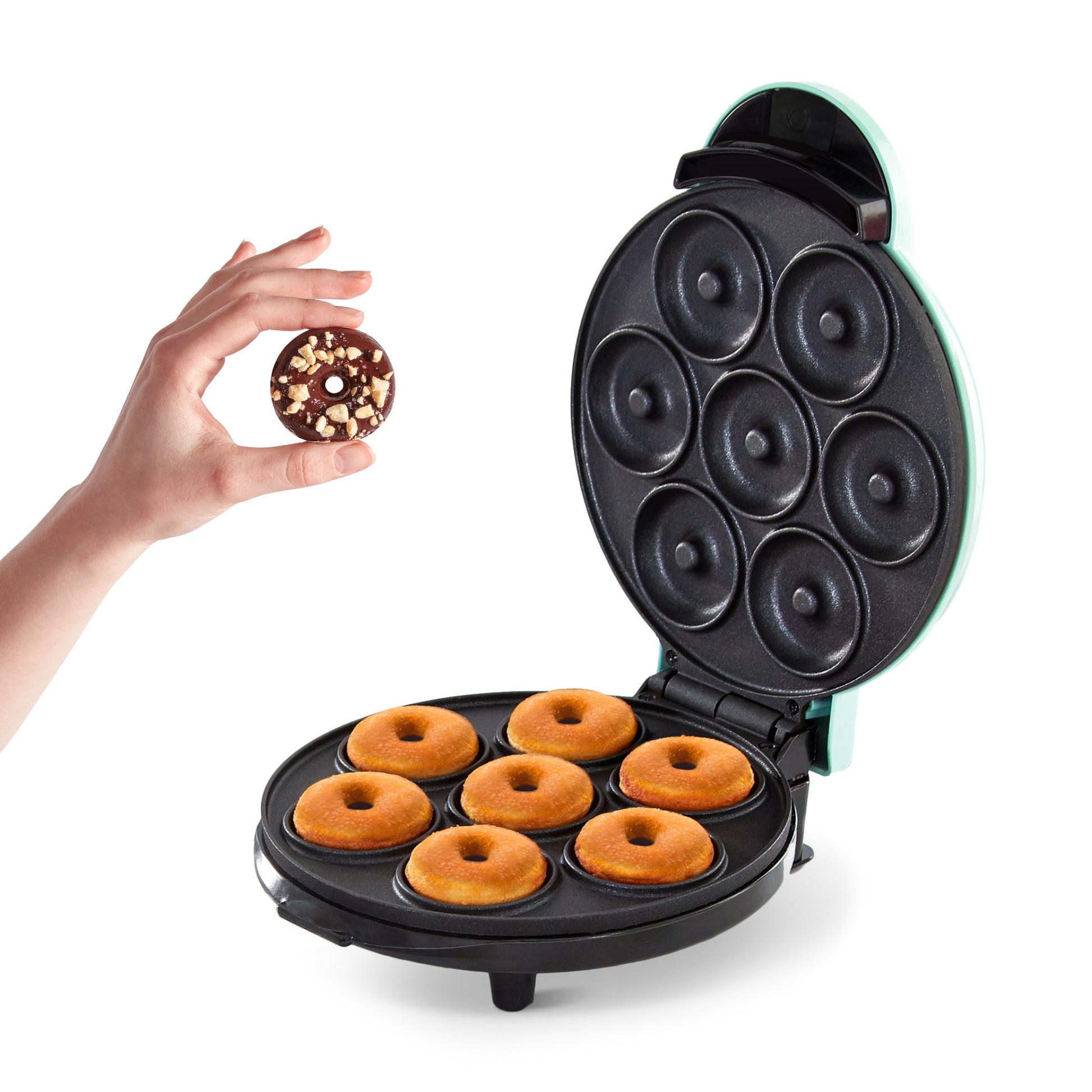 Dash Teal Express Mini Donut Maker. Makes 7 mini donuts and Non