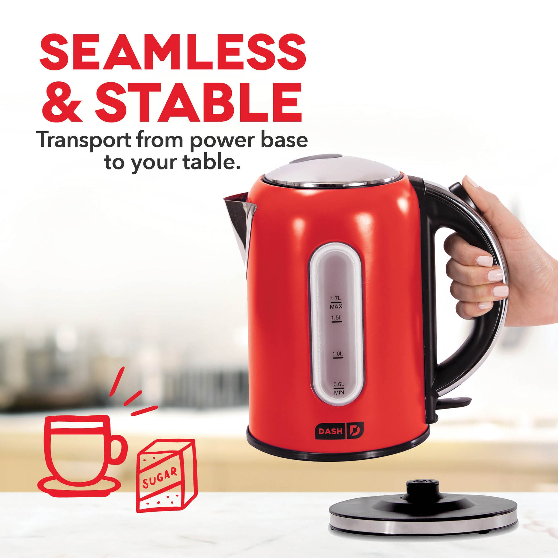 1.7 Liter Electric Kettle + Water Heater with Rapid Boil, Cordless