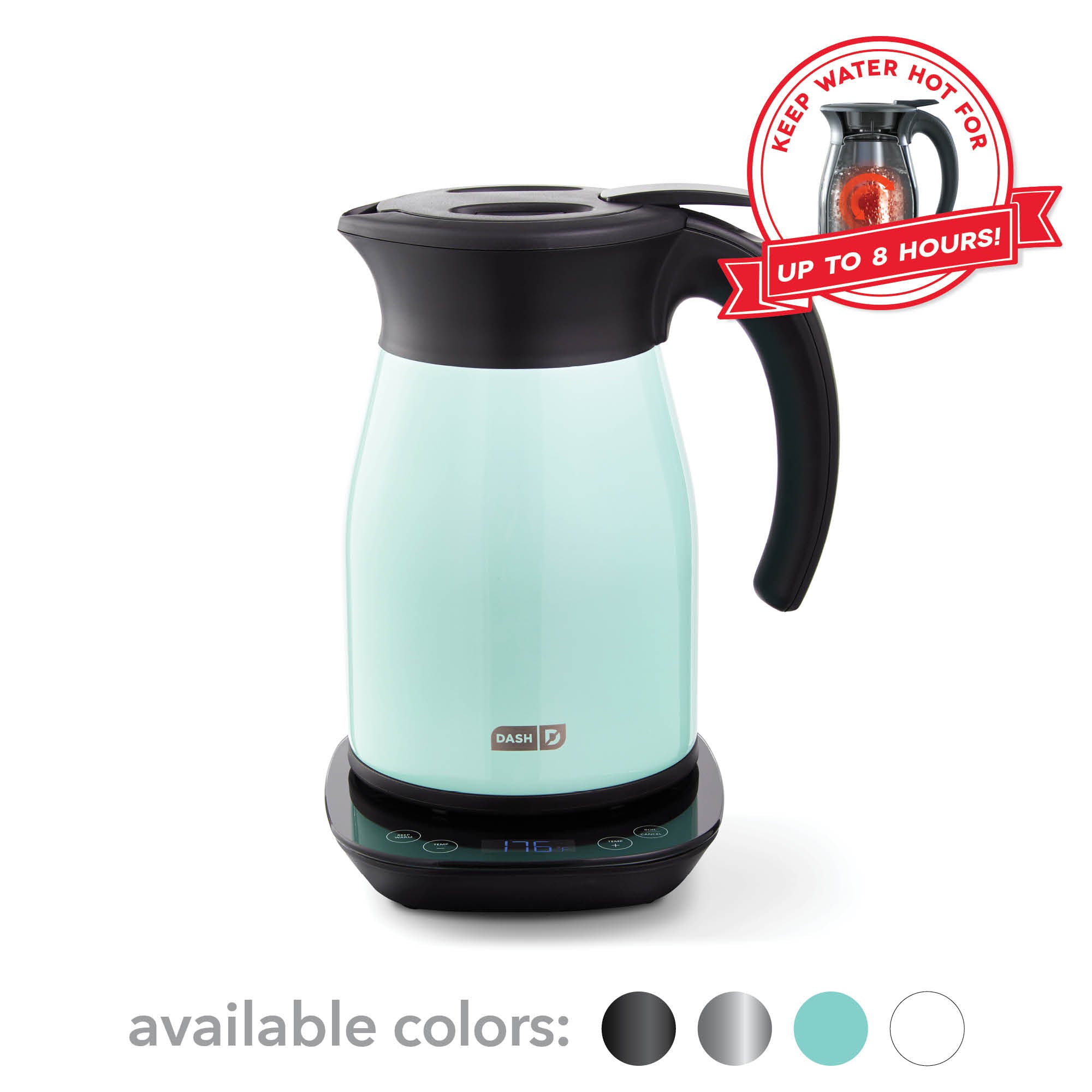 Dash Insulated Electric outlet Kettle Hot Water Kettle, Black Stainless Steel 1.7L