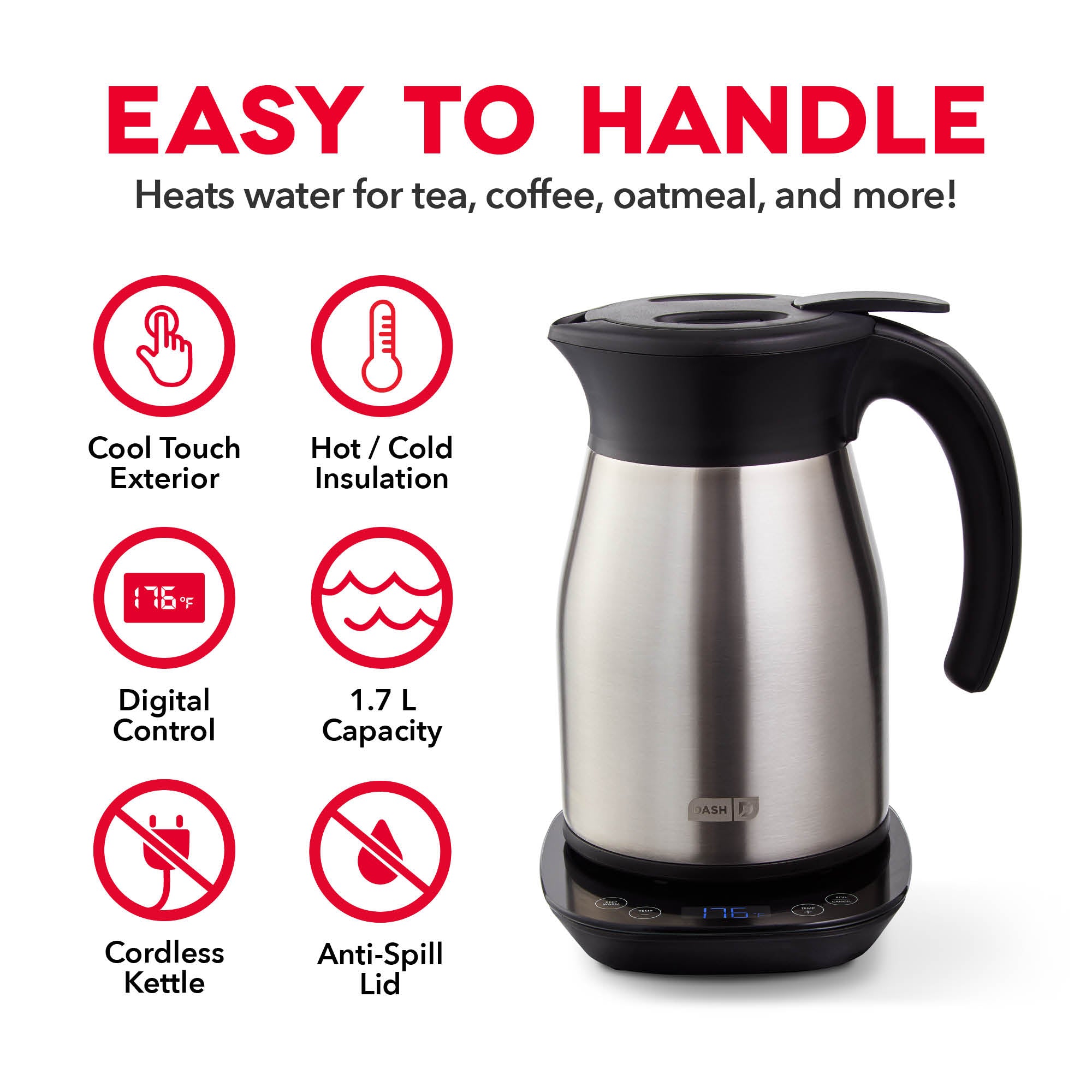 Electric Kettle Insulated Stainless Steel Portable Kettle Dash