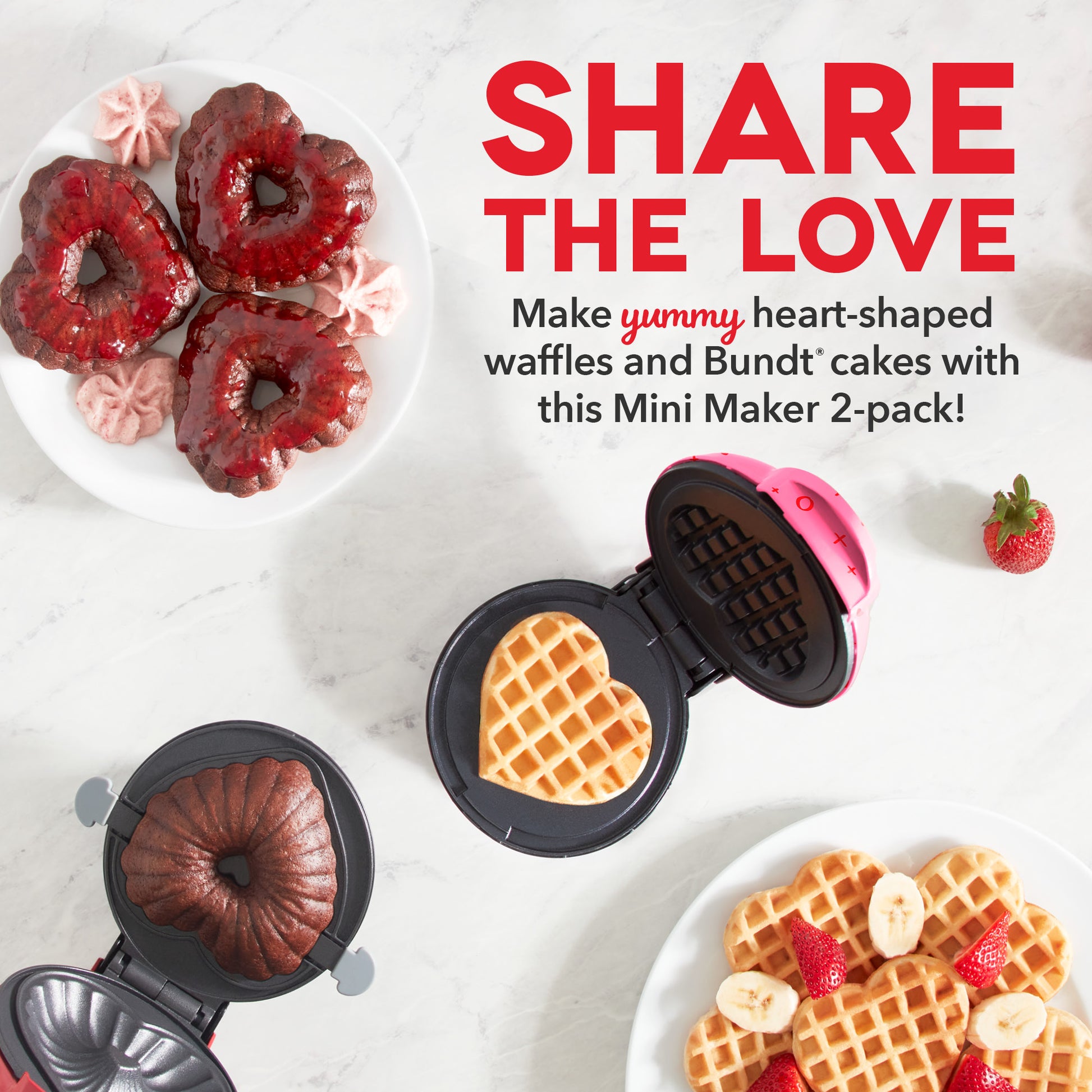NEW Dash Mini Bundt Cake Maker Heart Shape Red Love Valentine's
