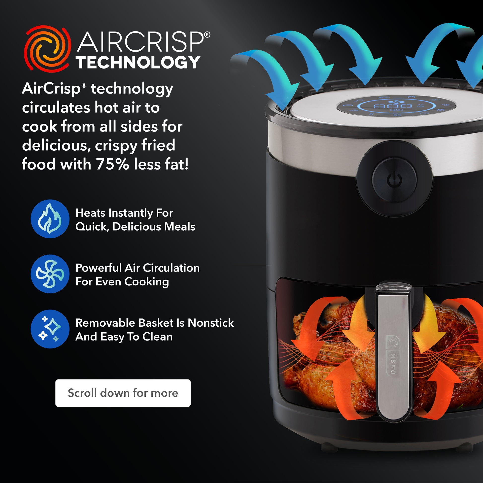 Dash 3 Quart Deluxe Air Fryer with AirCrisp Technology – ShopEZ USA