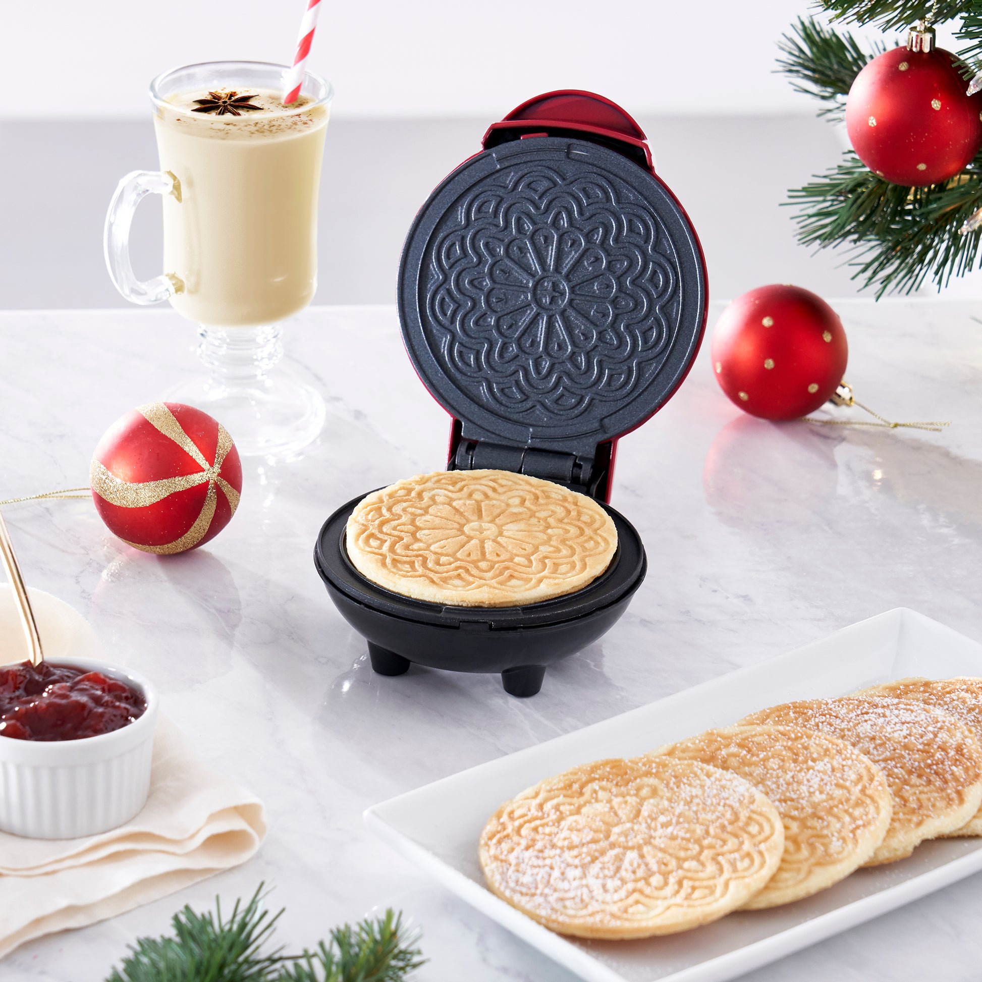 Dash Christmas Tree Nonstick Mini Waffle Maker with Cookbook Gift Set