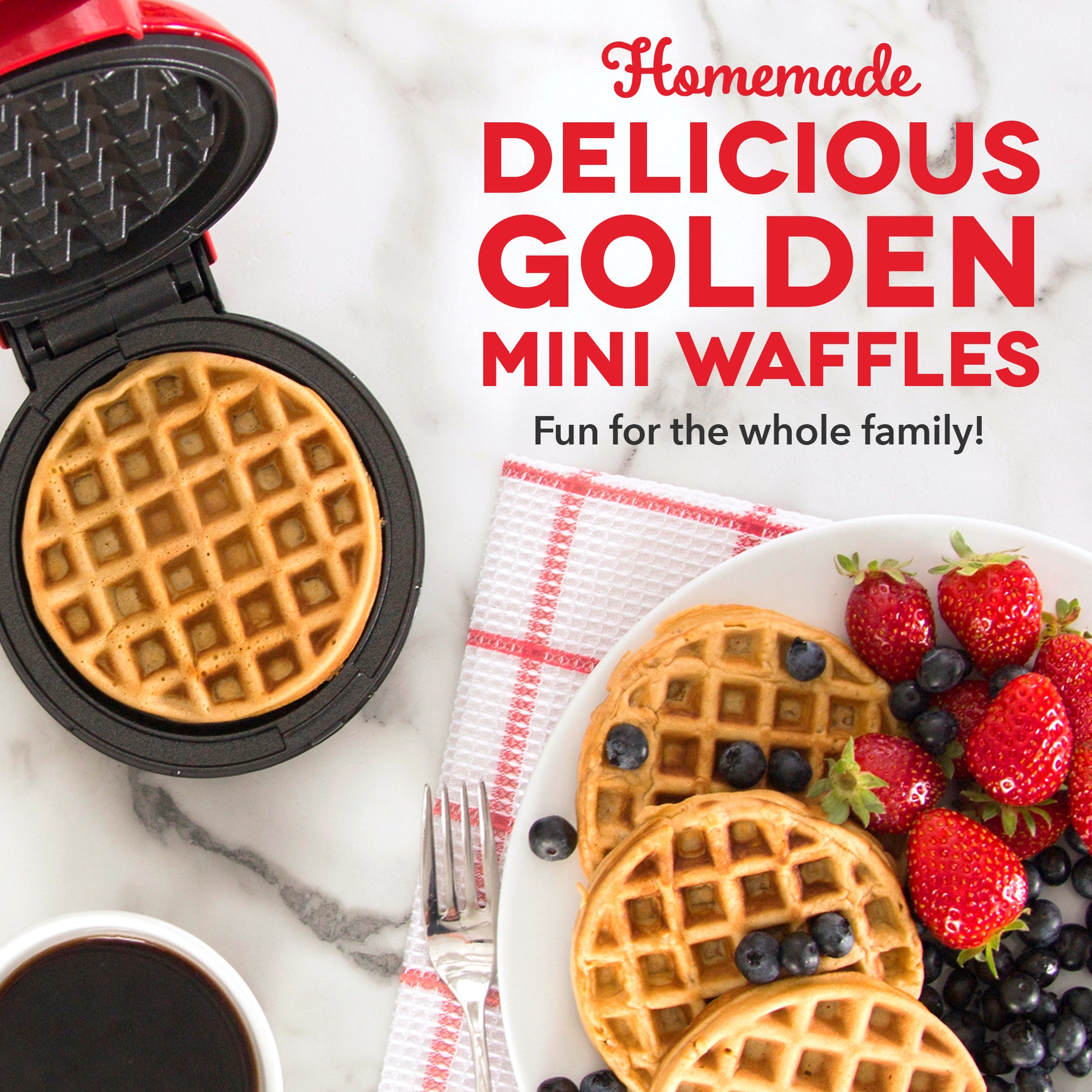 Dash Mini Waffle Maker - 350 W - Red