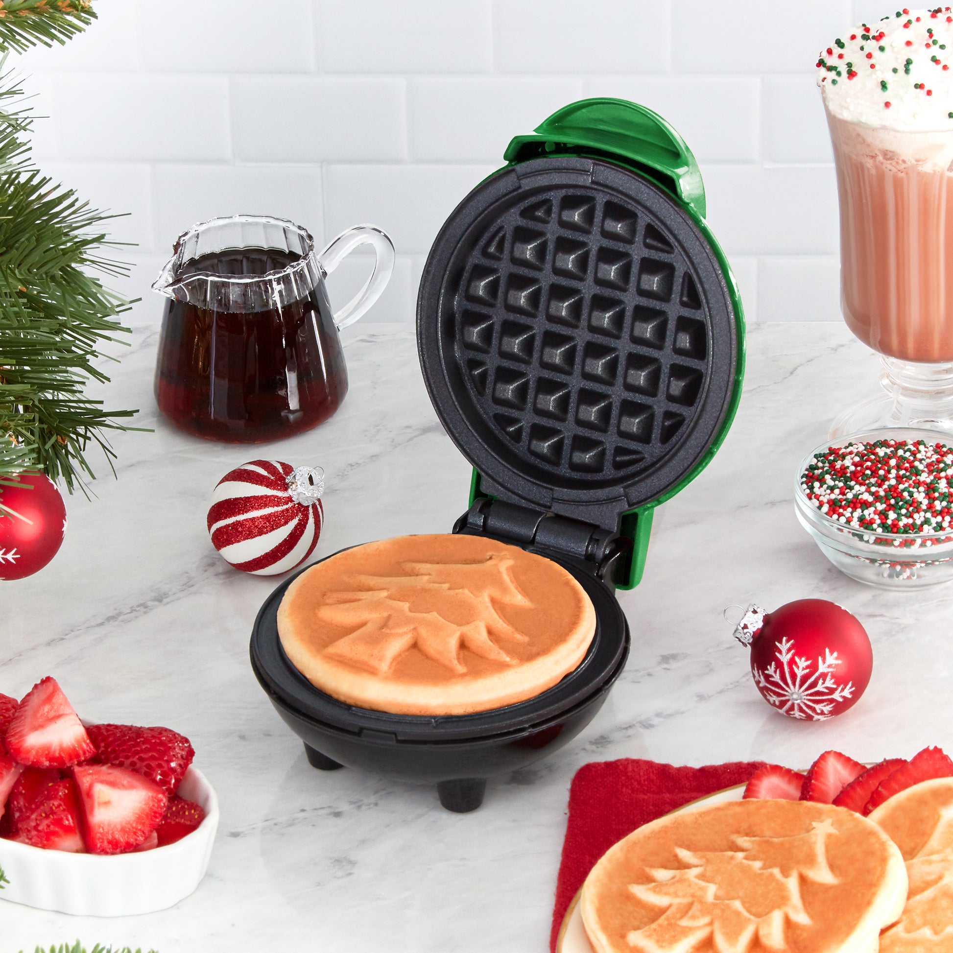 350W Mini Waffle Maker Christmas, Non Stick Electric American