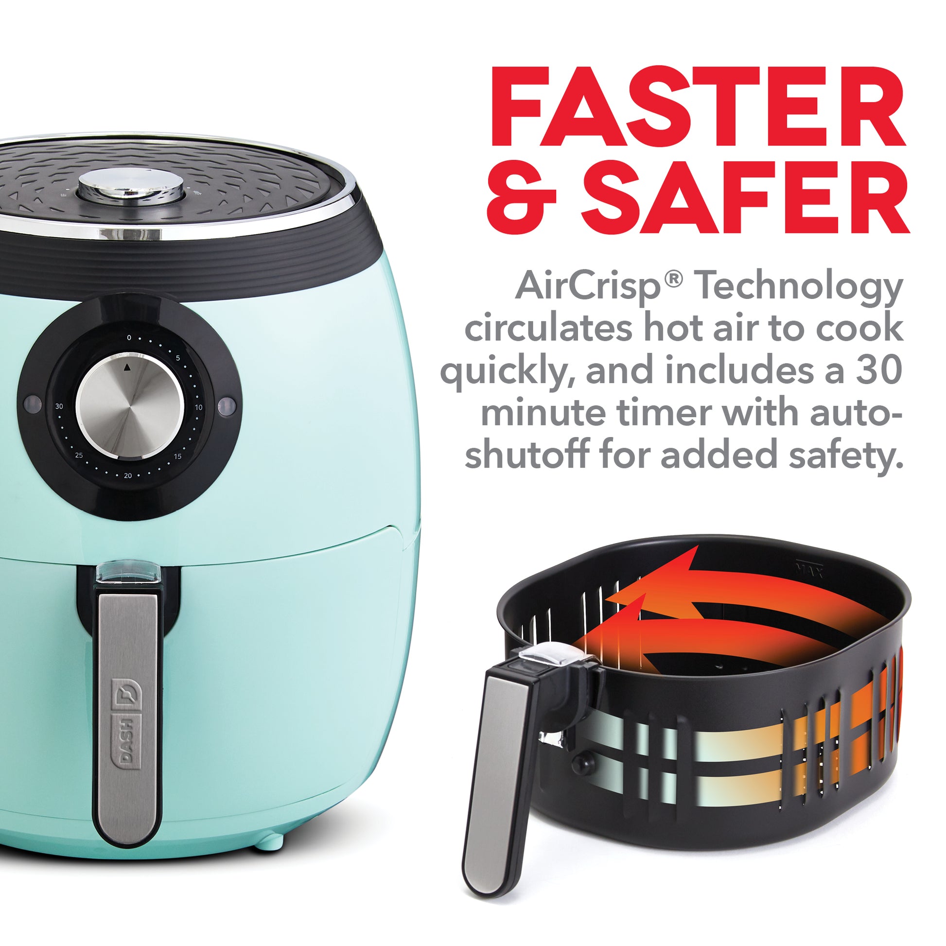  DASH Deluxe Electric Air Fryer + Oven Cooker with Temperature  Control, Non-stick Fry Basket, Recipe Guide + Auto Shut Off Feature,  1700-Watt, 6 Quart - Aqua : Home & Kitchen