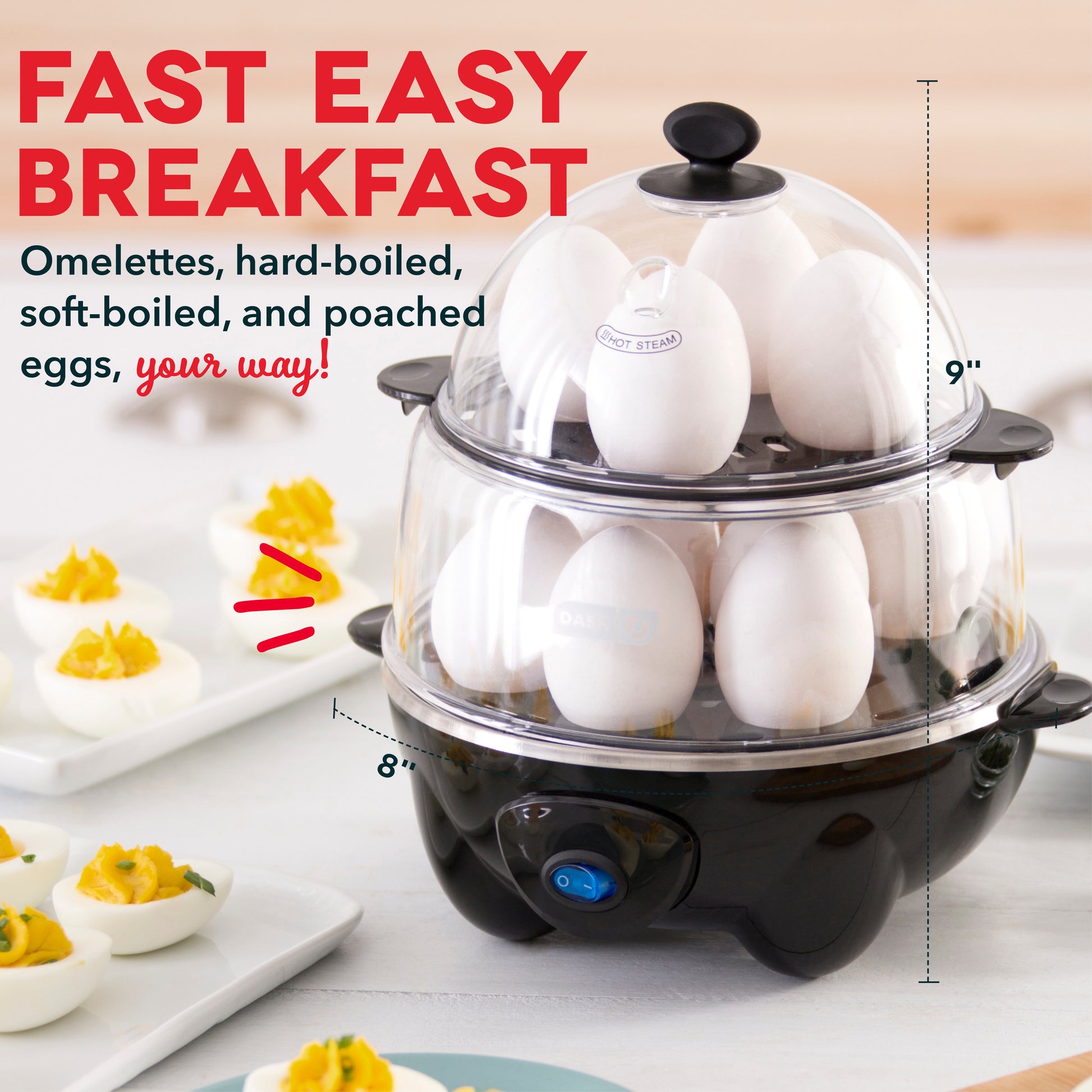 Egg Cooker, Egg Boiler with Steamer Attachment for Soft and Hard Boiled Eggs,  Poached Boiled & Omelette Maker Machine Steamer, 7 Egg Capacity