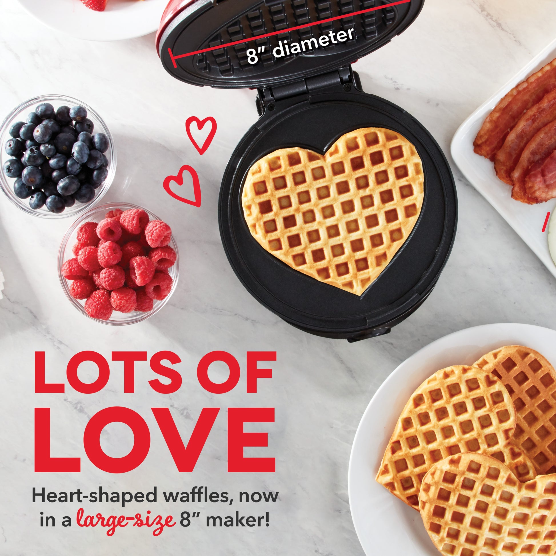 550-Watt Single Waffle Red Heart American Waffle Maker
