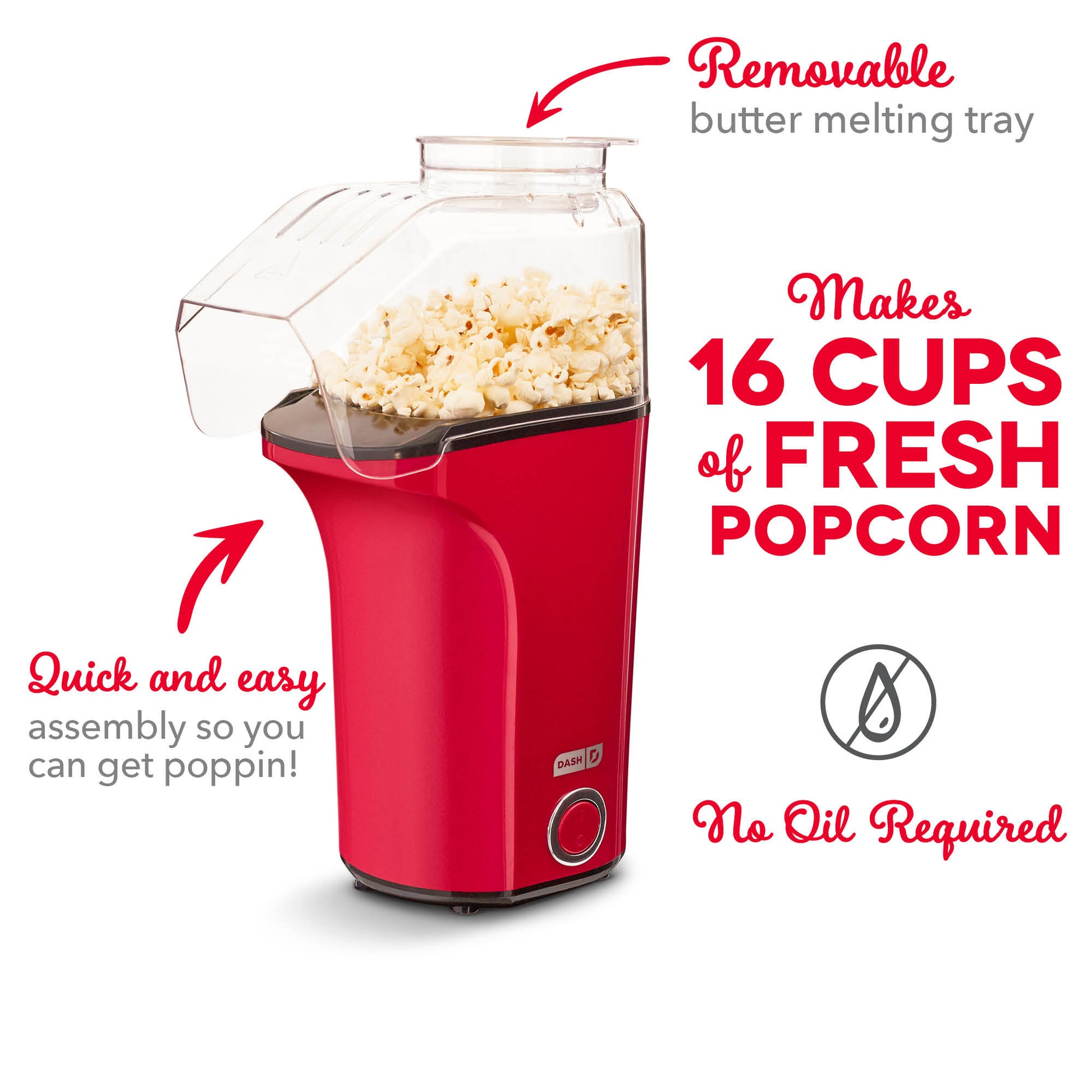 Dash Popcorn Maker Fresh Pop Hot Air Popper 16 Cups 1400 Watts Aqua Brand  New