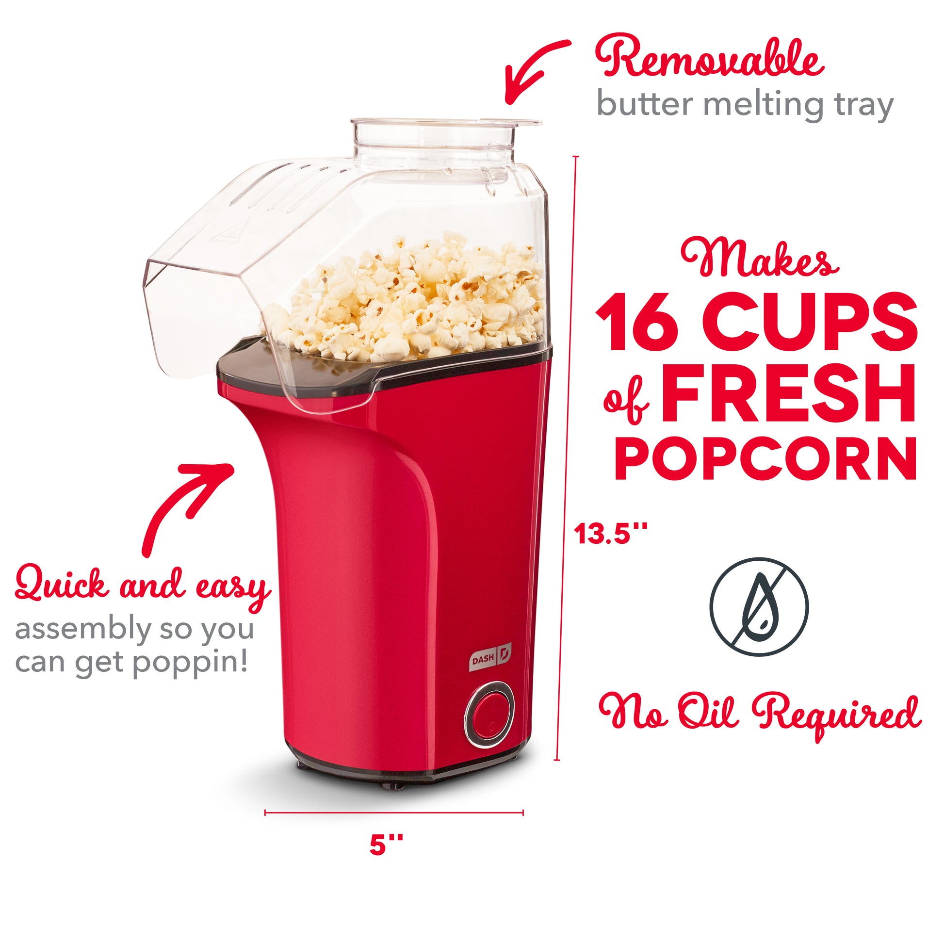 Alex by DASH Hot Air 16-Cup Popcorn Maker 