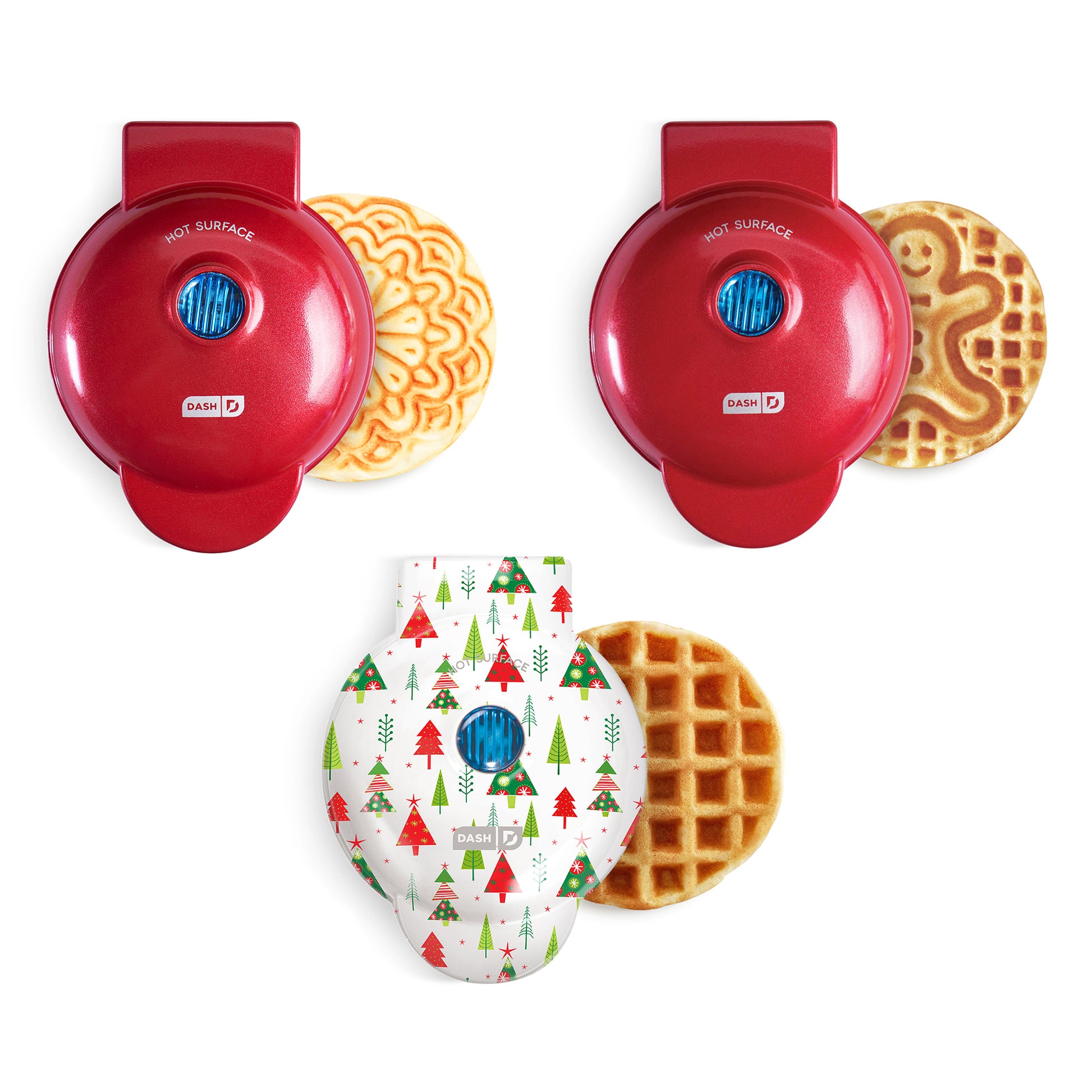 Holiday Mini Maker Set of 3  Dash Pizzelle + Gingerbread + Christmas Tree Print  