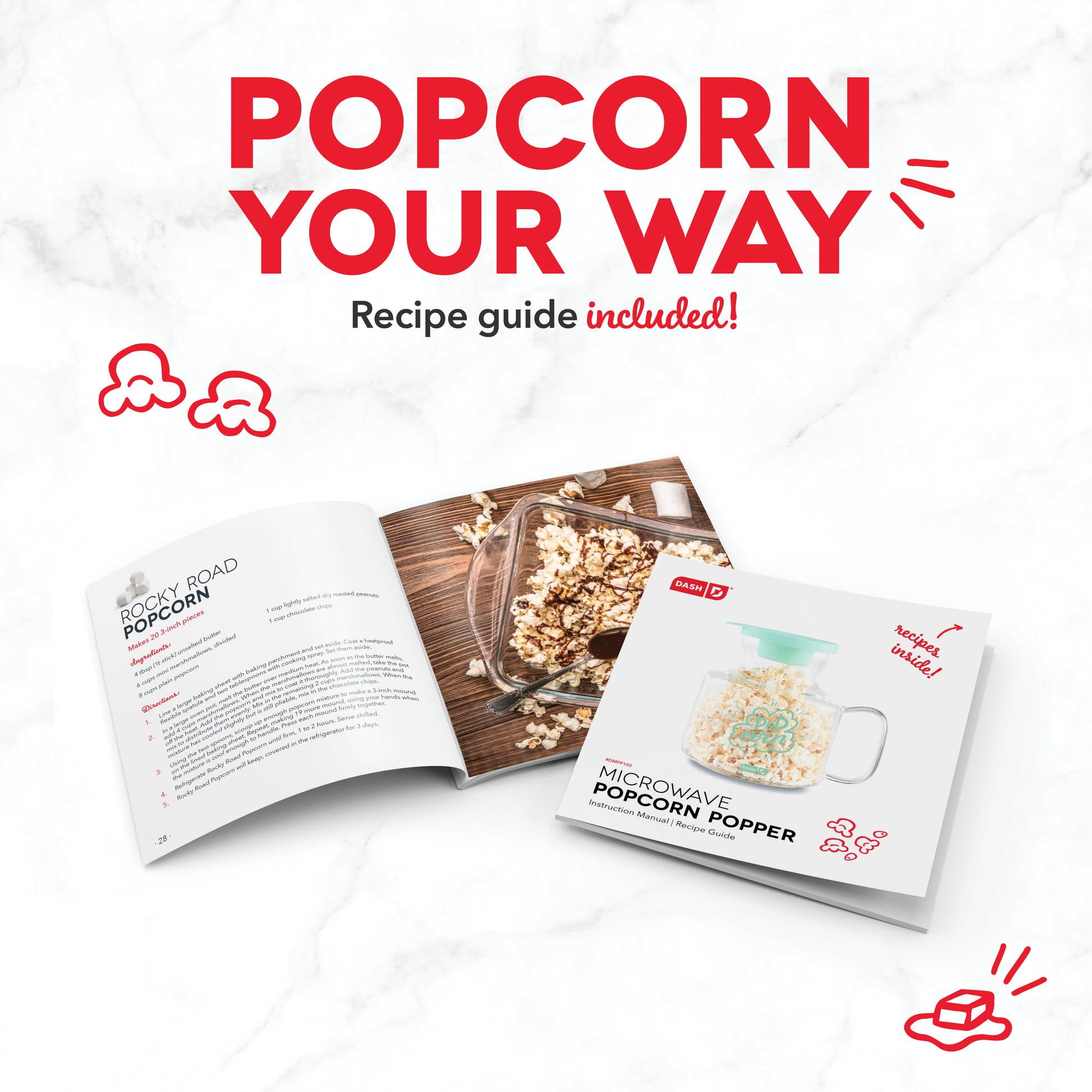 Dash Microwave Popcorn Popper Aqua Glass Silicone Lid Butter Melter Recipe  Guide in 2023