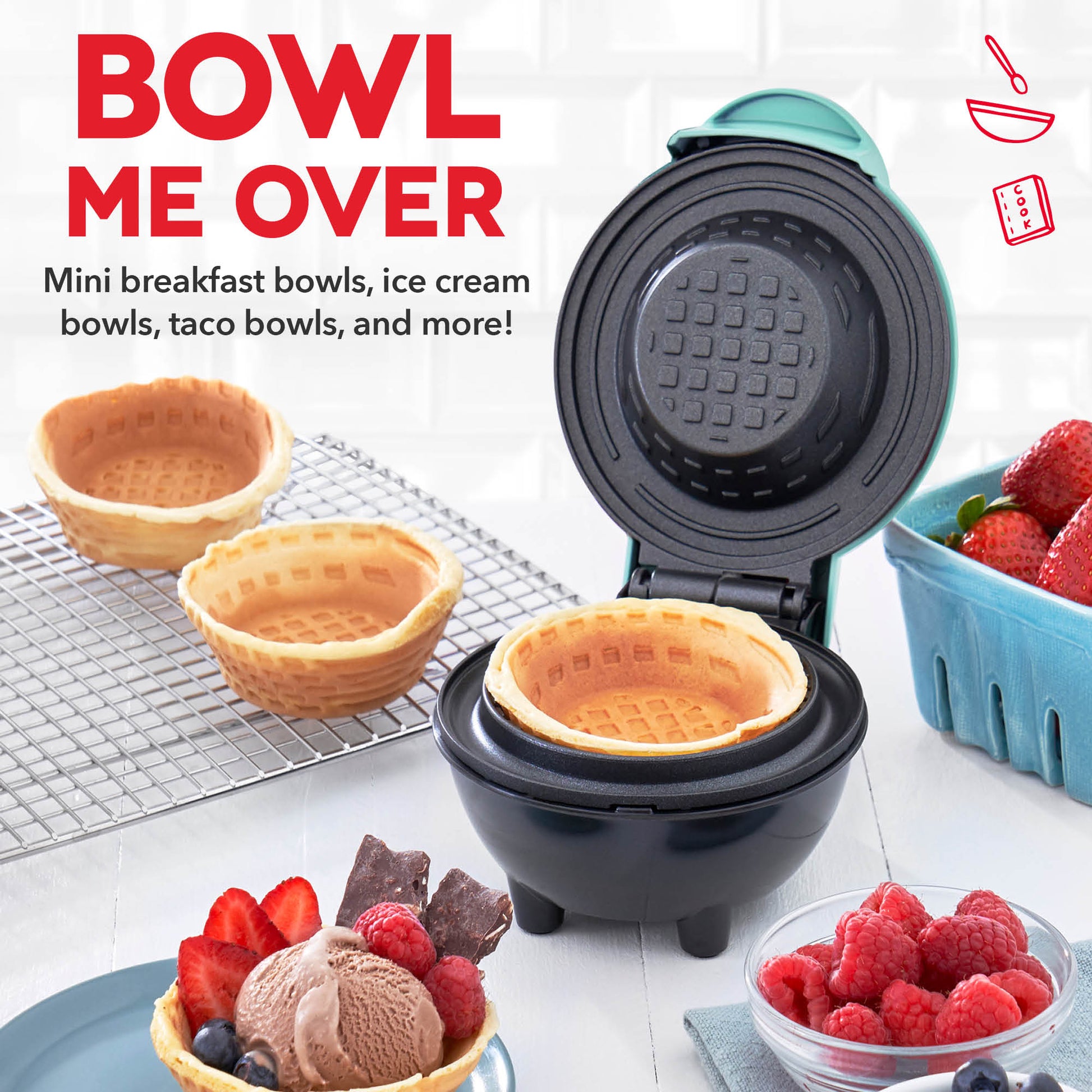 Dash Mini Waffle Bowl Maker Aqua