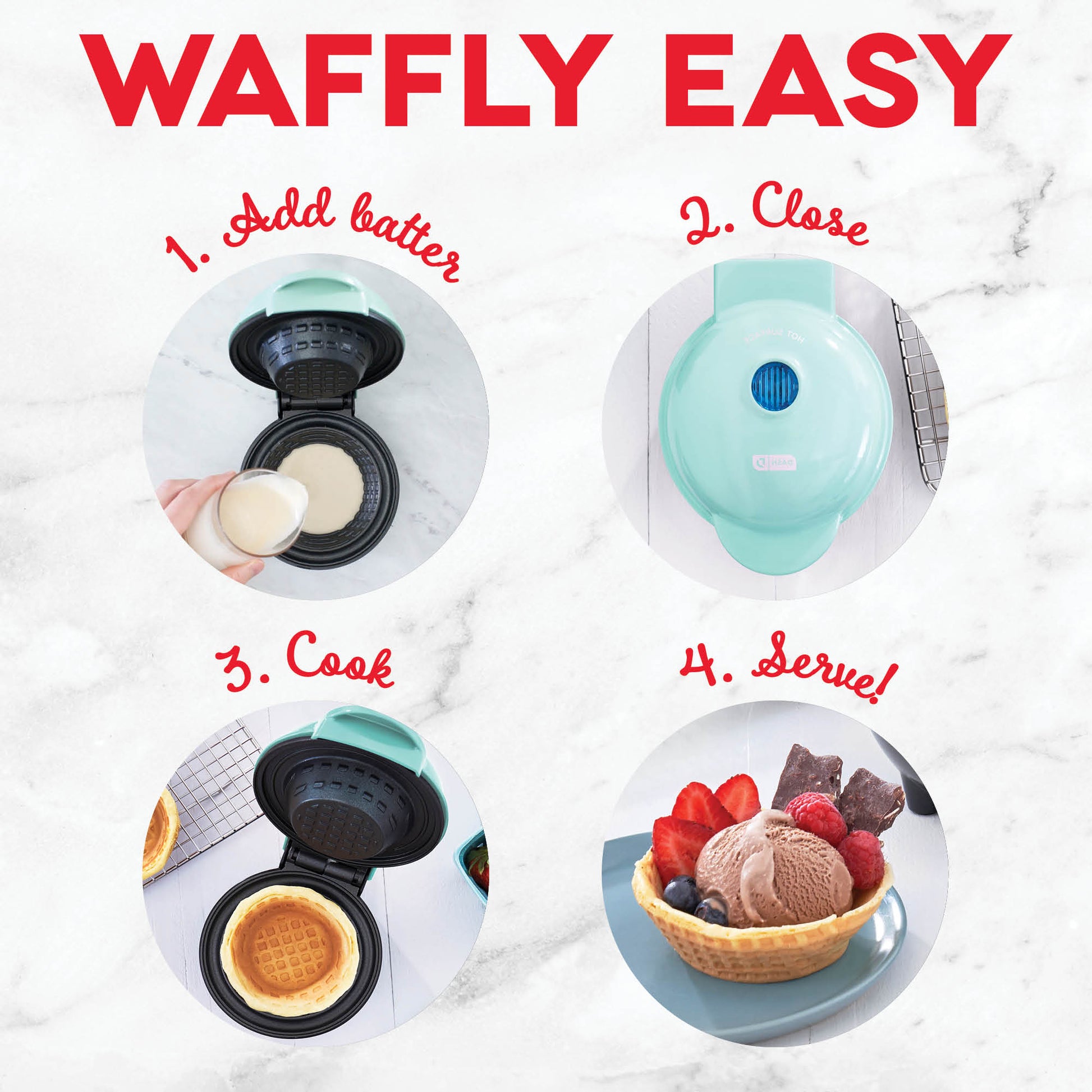 Dash Mini Waffle Bowl Maker Aqua 