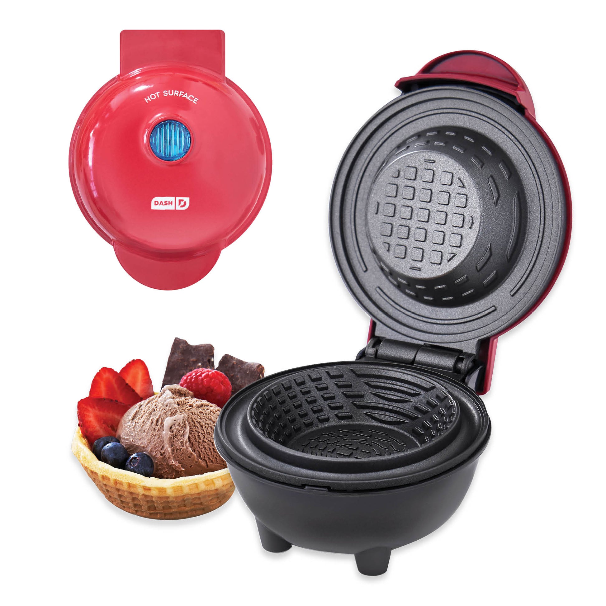 Dash Mini Waffle Maker (2 Pack) for Individual Waffles Red and