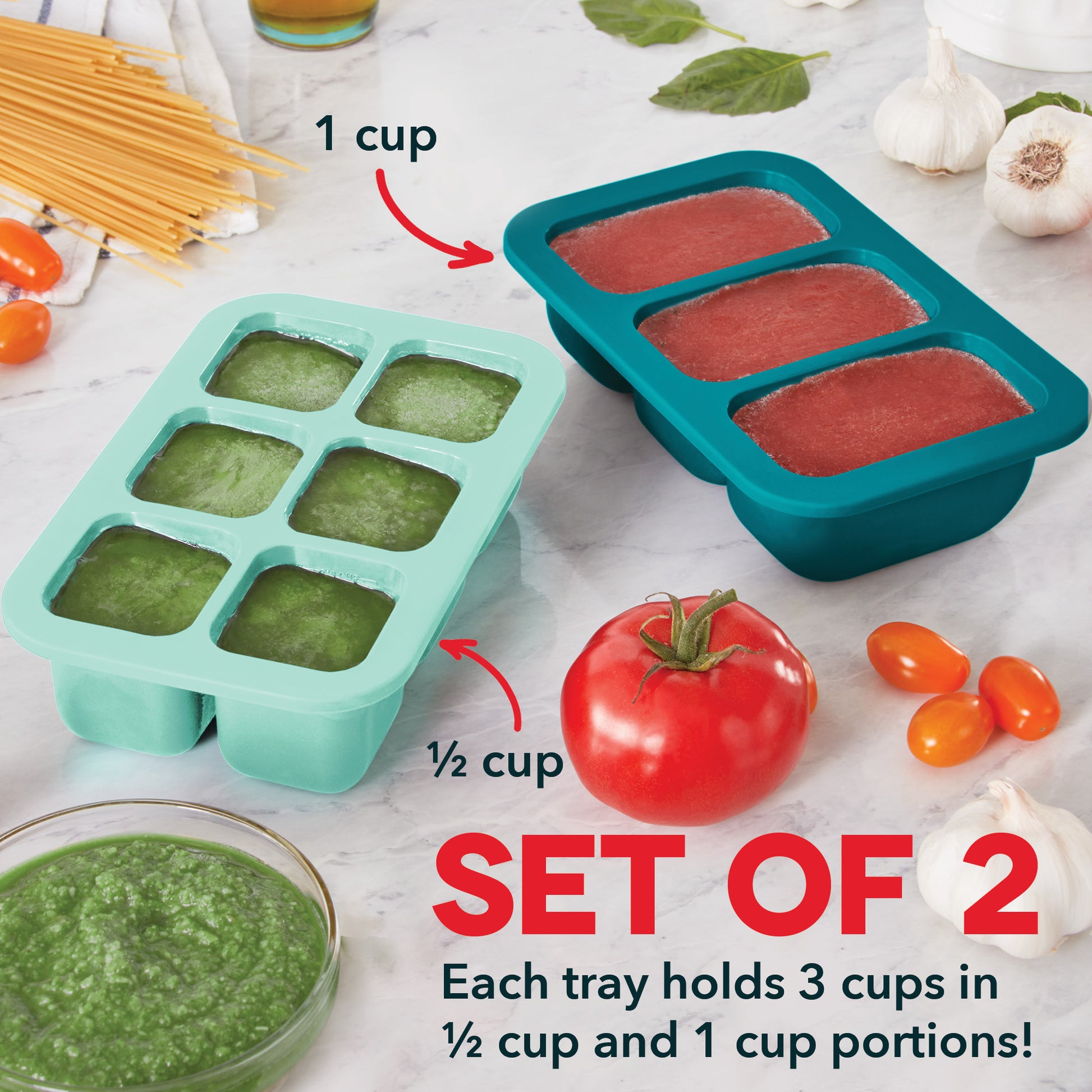 W & P | Cup Cubes Freezer Tray - 4 Cubes Blue / Two Trays