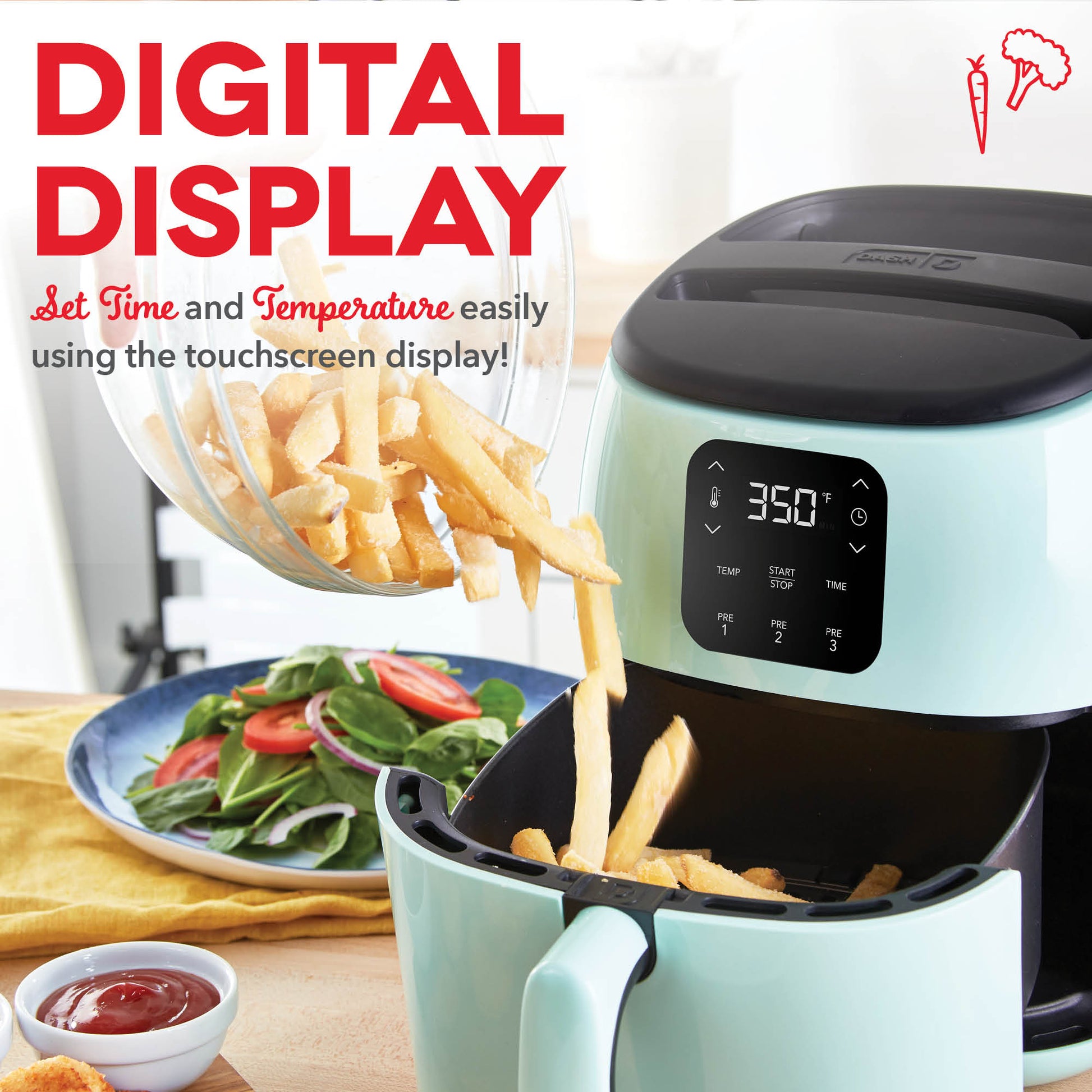 Dash Family Size Air Fryer with Temp Control , Nonstick Basket, Recipe  Guide + Auto Shut off, 6 Quart - Grey