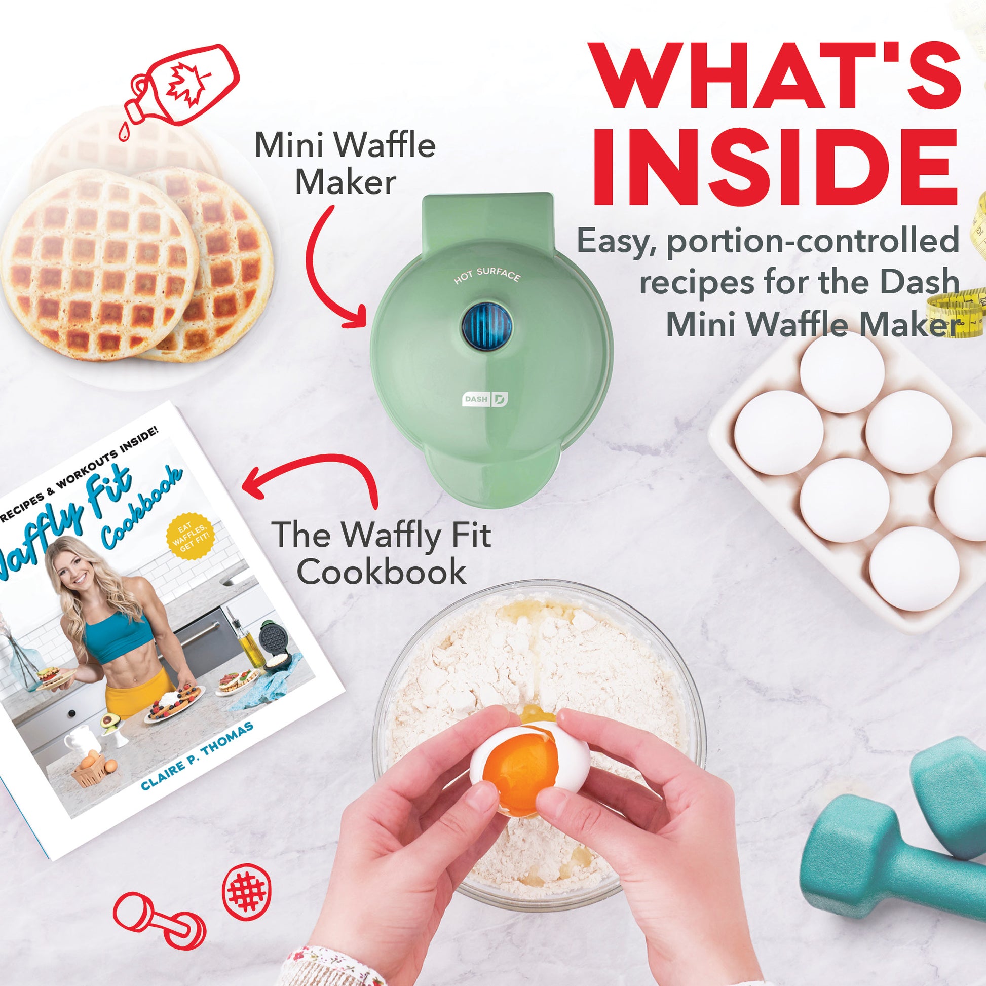 Dash Wonderful Mini Waffle Maker Gift Set (Includes Cookbook) 80+ Recipes  k1