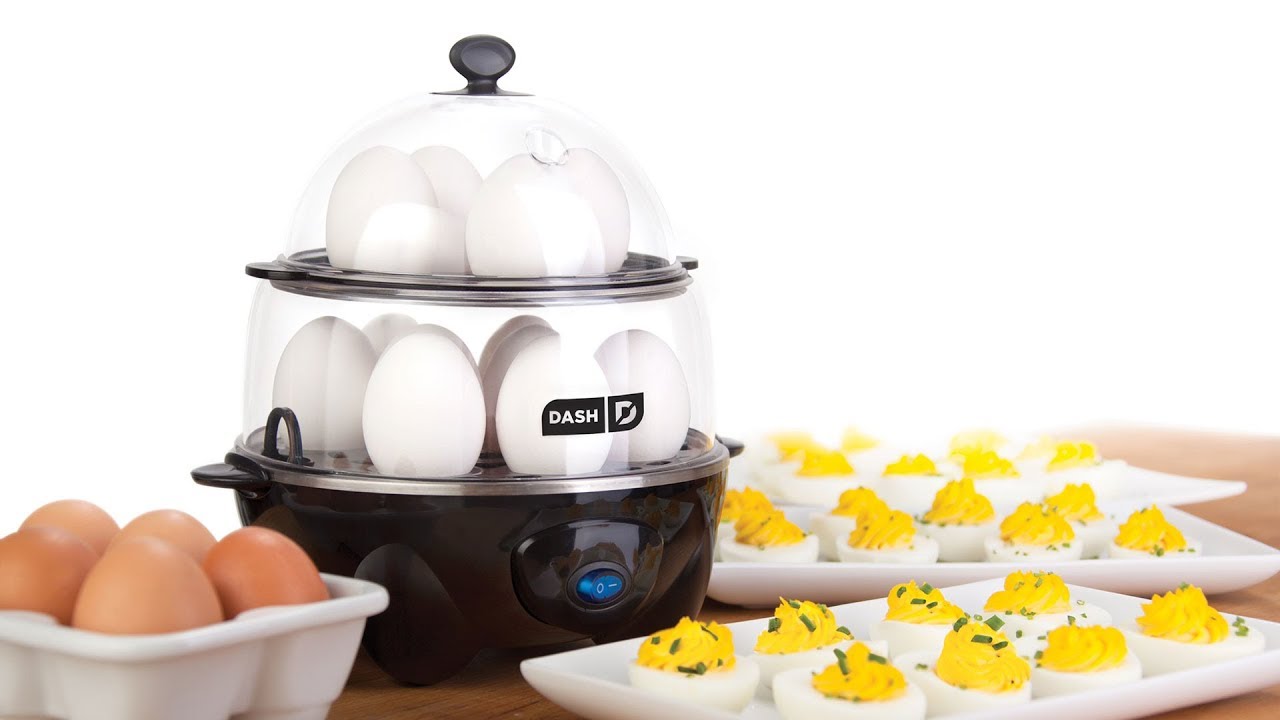 12 eggs are added to the egg cooker and steamed to make hard boiled eggs. Eggs are poached and made into omelettes with the egg cooker.