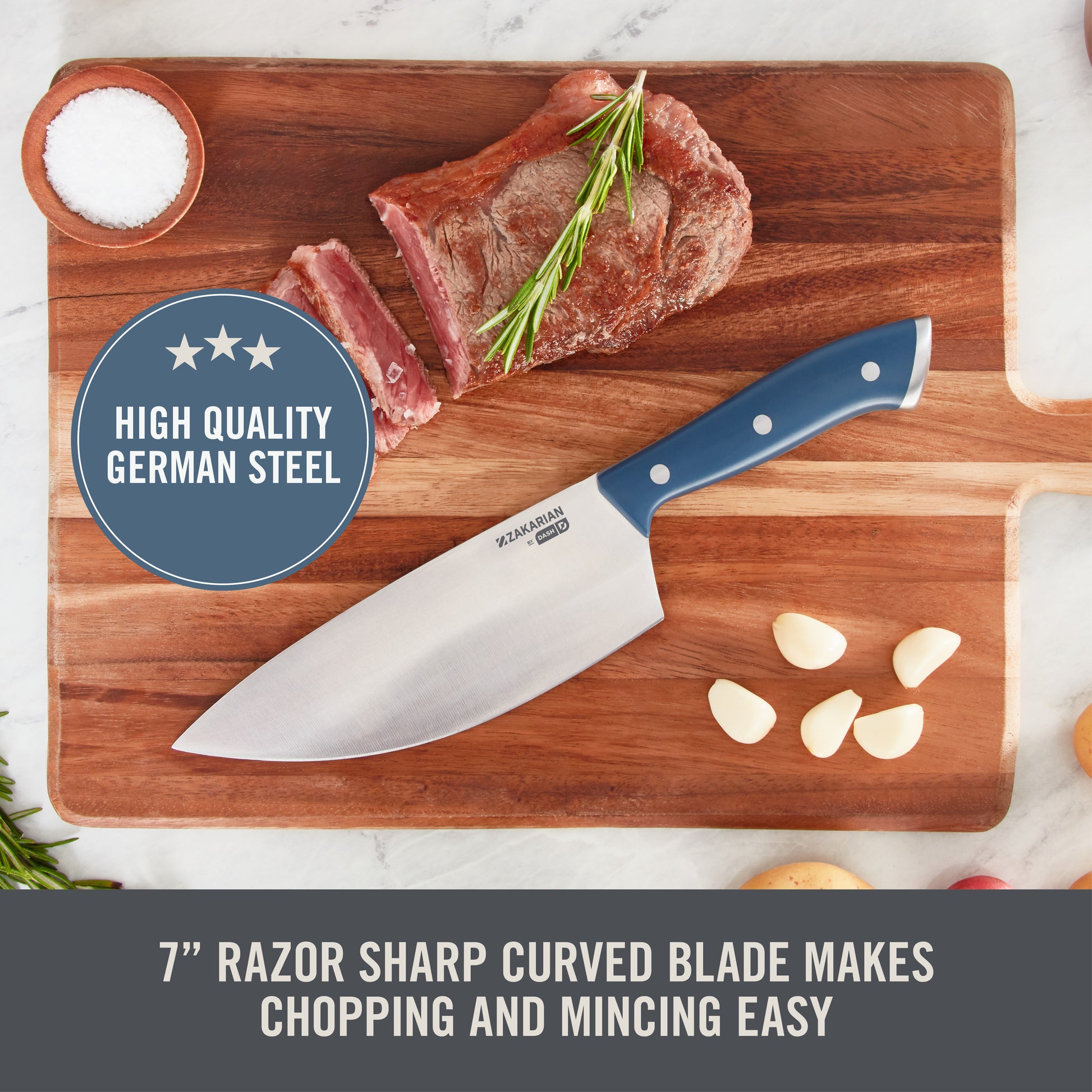 7" Rocking Chef Knife with Sheath Craft Knife Blades Zakarian by Dash   