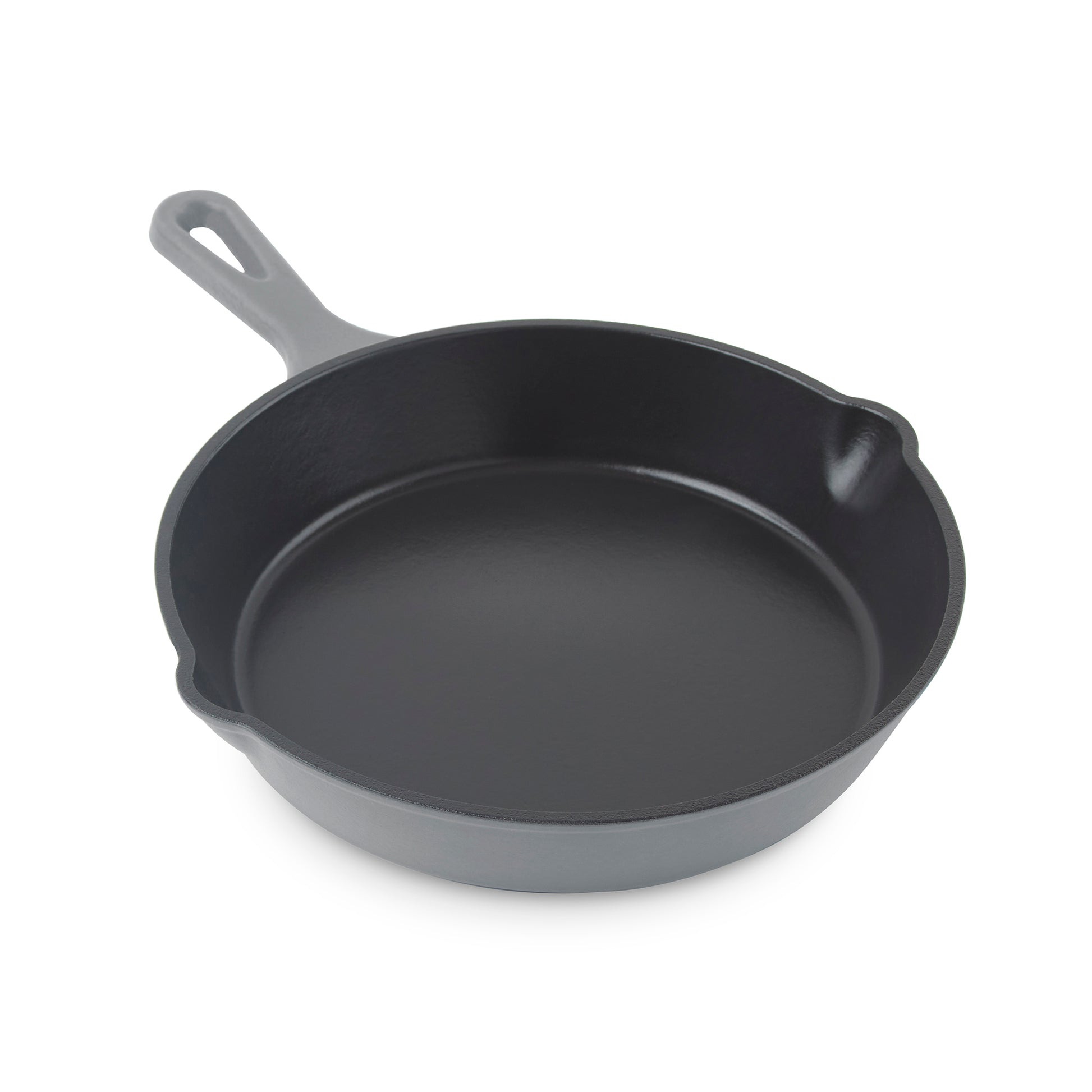 Geoffrey Zakarian 9.5 Non-Stick Cast Iron Frying Pan, Titanium-Infused Ceramic Coating with Two Easy Pour Spouts - Gray