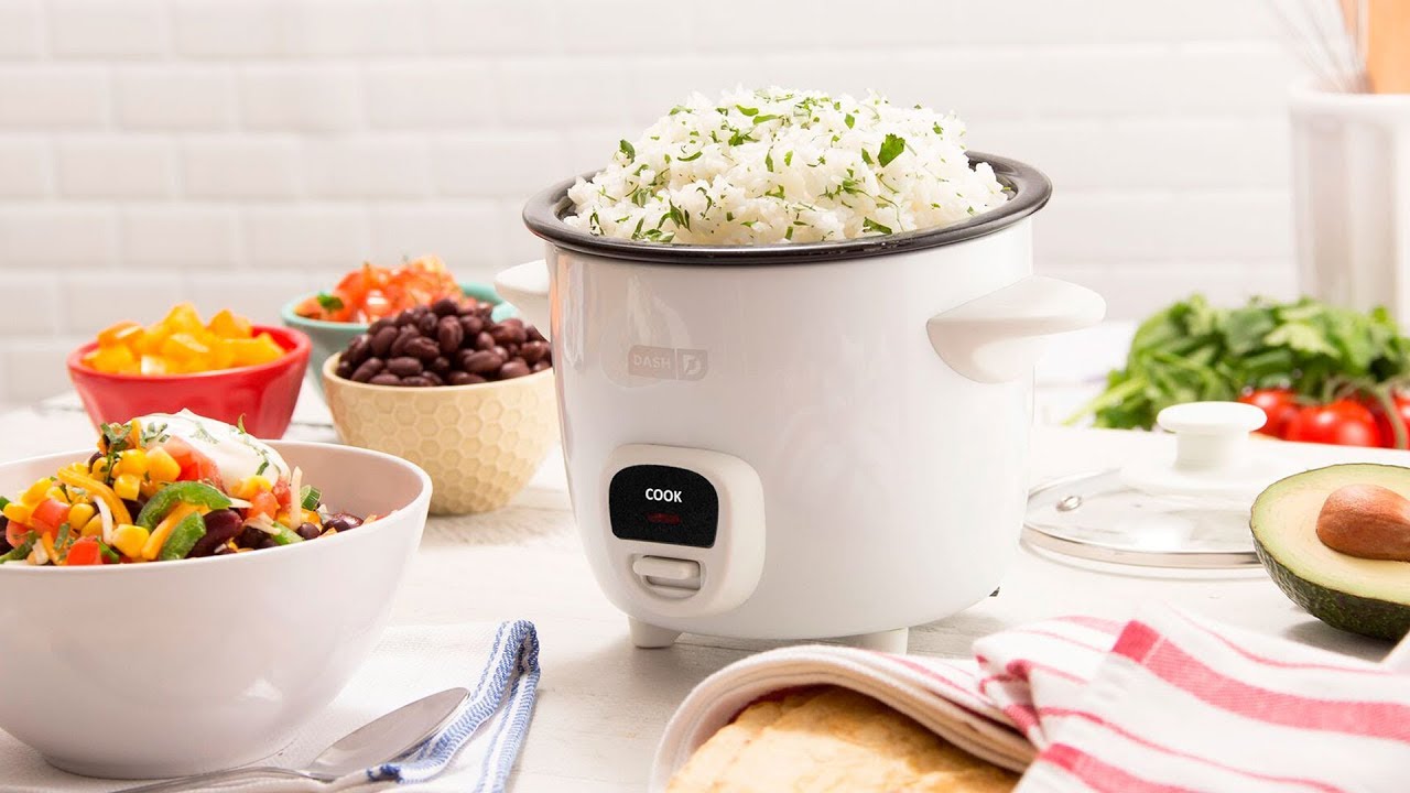 Rice and beans, chicken noodle soup, quinoa, and Mac and cheese are shown in the rice cooker.